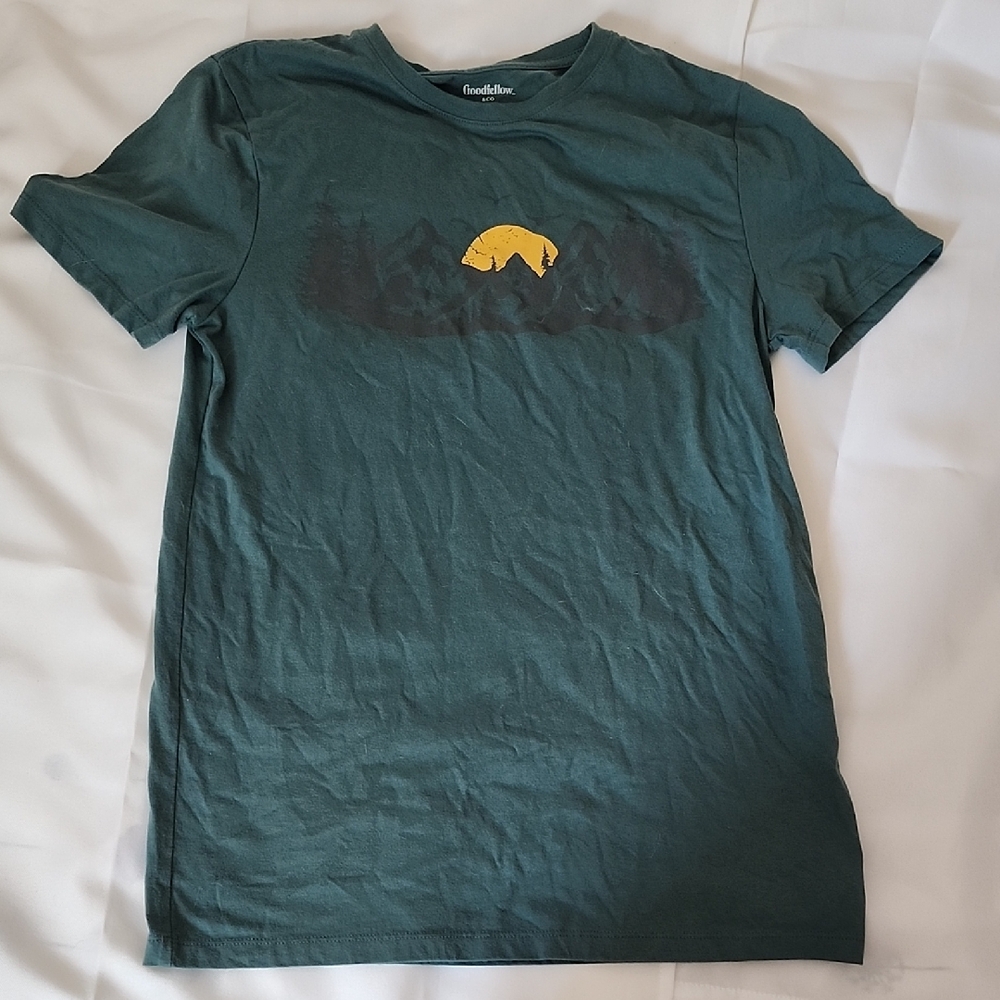 Goodfellow & Co Teal T-Shirt with Yellow Mountain Design